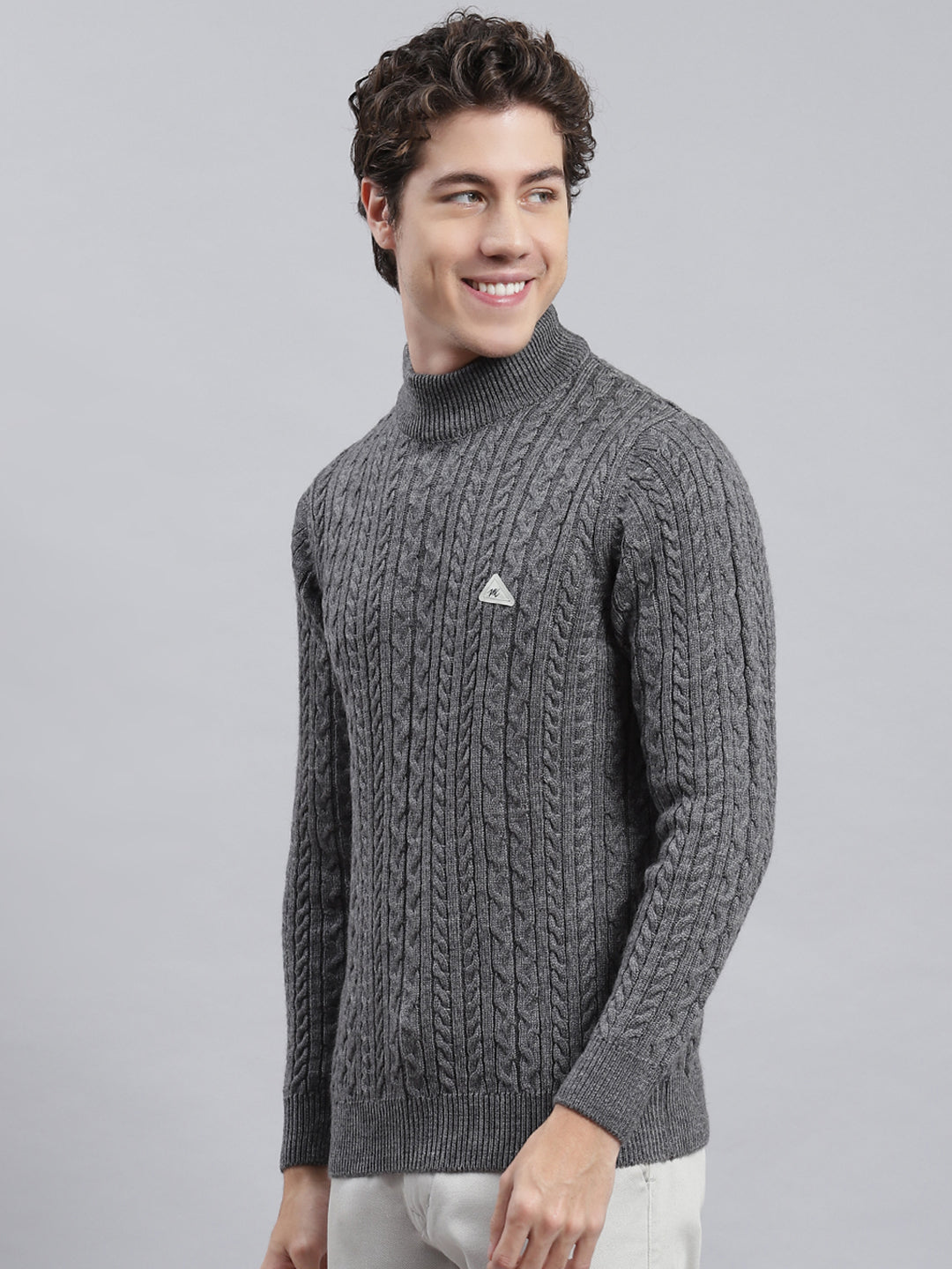 Men Grey Self Pullover