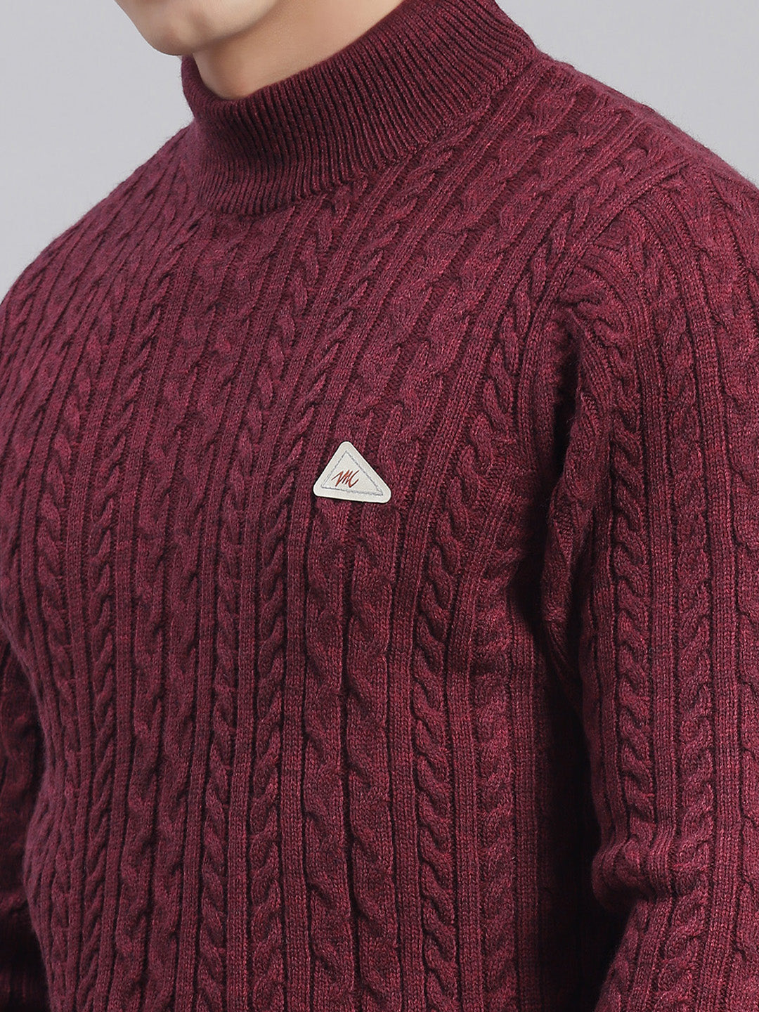 Men Maroon Self Design T Neck Full Sleeve Sweaters/Pullovers