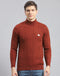 Men Rust Self Design T Neck Full Sleeve Pullover