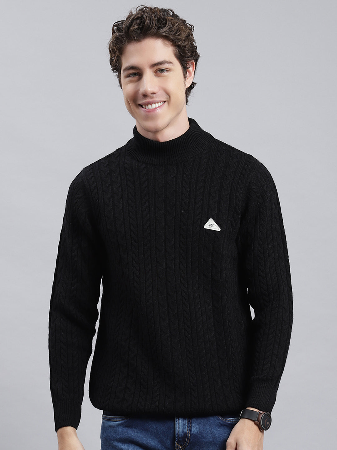 Men Black Self Pullover