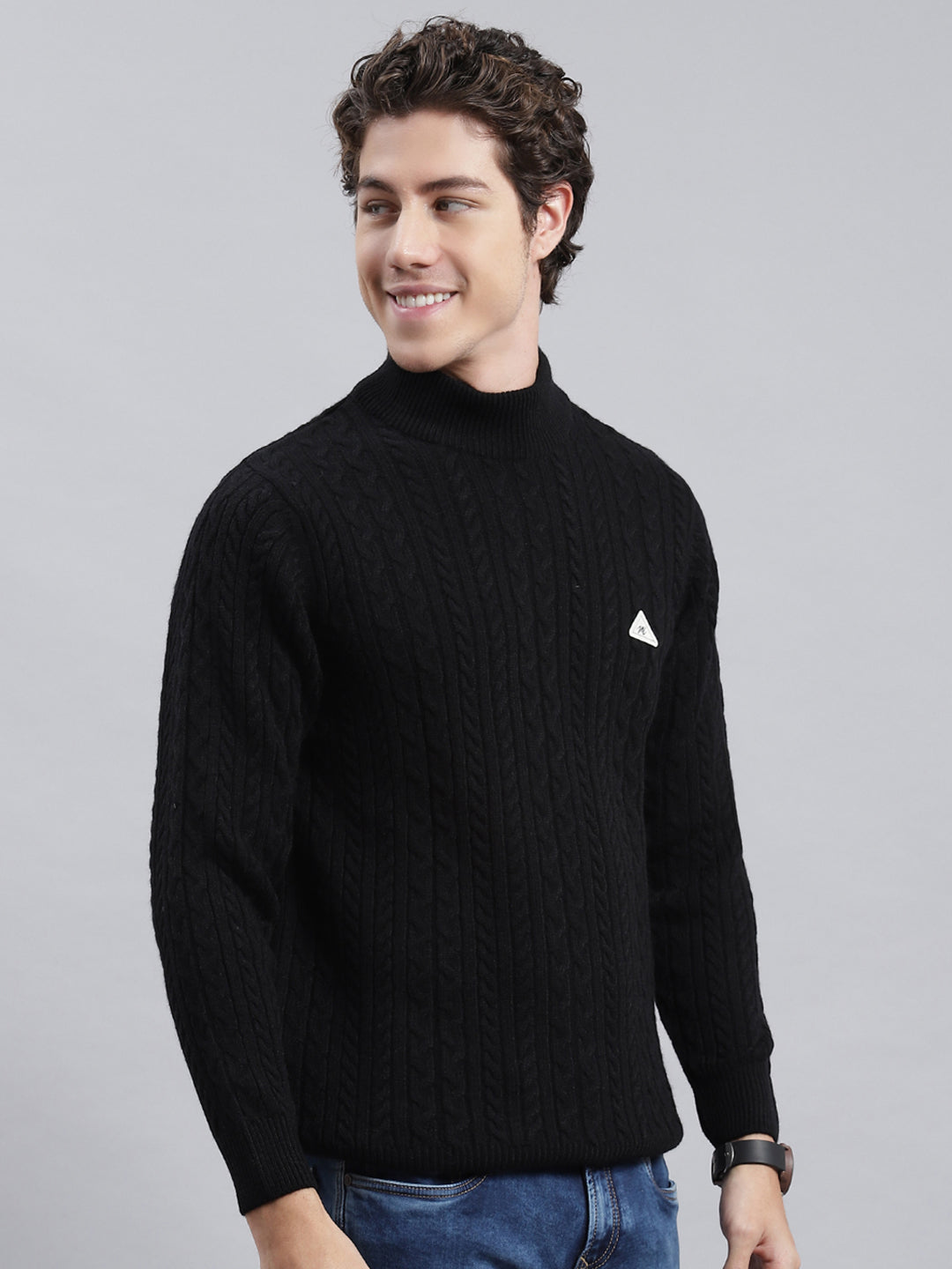 Men Black Self Pullover