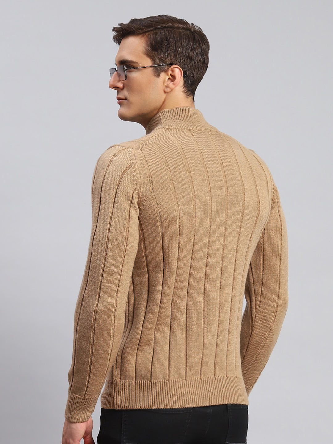 Men Brown Self Design Wool blend Pullover