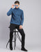 Men Blue Self Design H Neck Full Sleeve Sweater