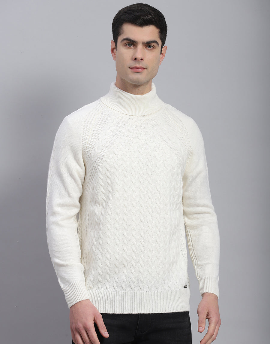 Buy Men White Solid High Neck Full Sleeve Pullover Online in India ...