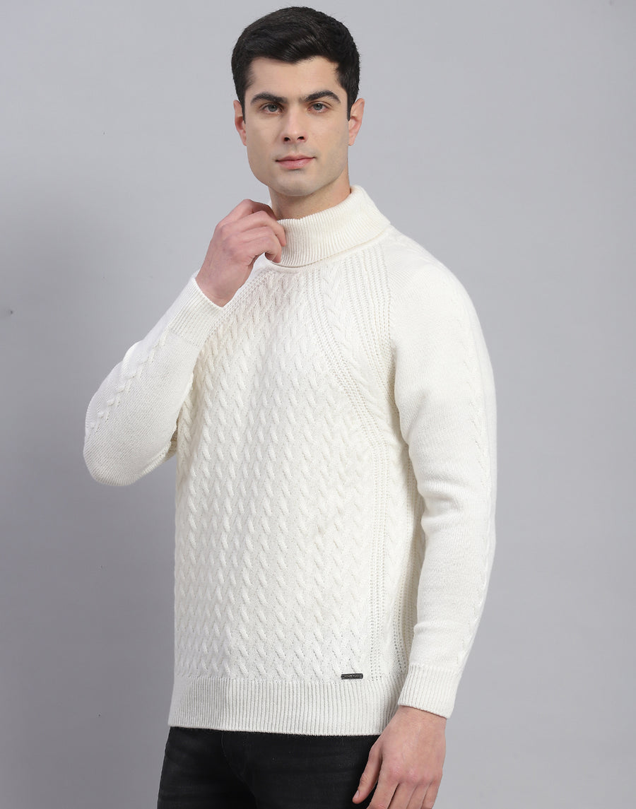 Buy Men White Solid High Neck Full Sleeve Pullover Online in India ...