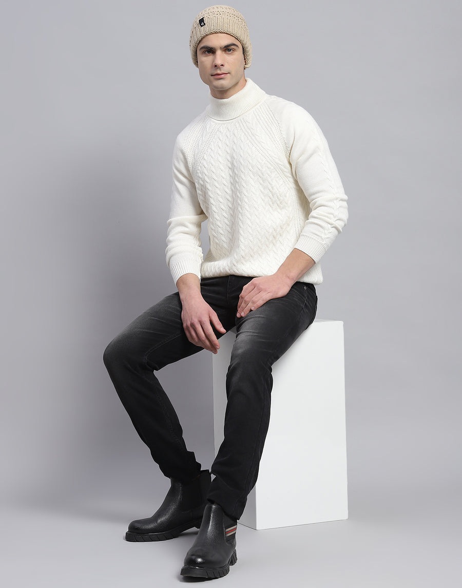 Buy Men White Solid High Neck Full Sleeve Pullover Online in India ...