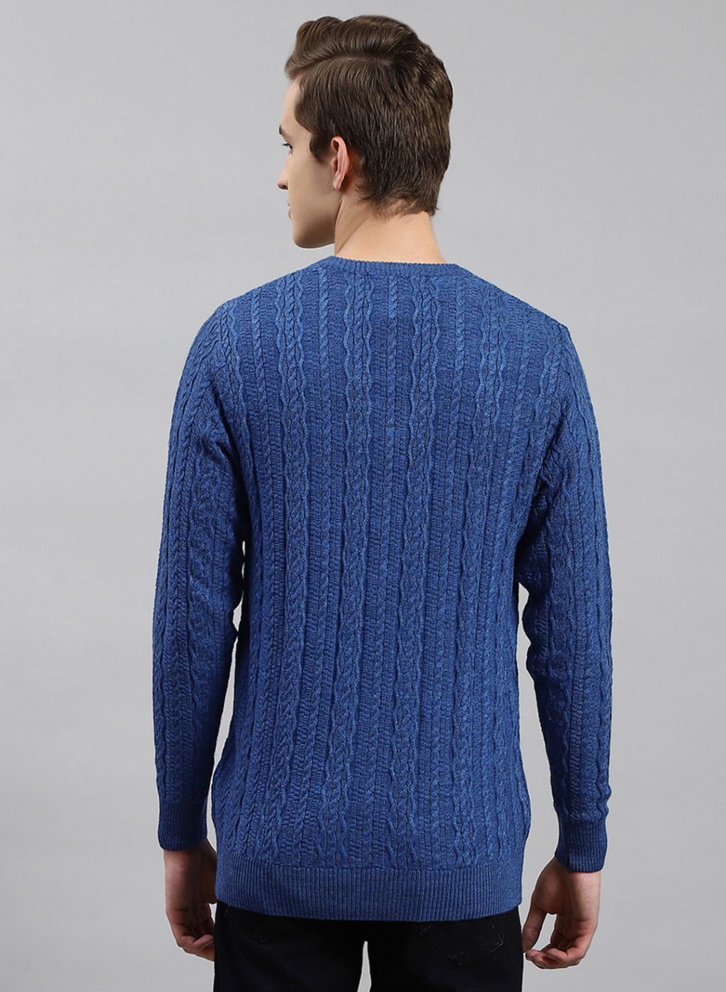 Men Blue Self Design Wool blend Pullover