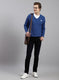 Men Blue Self Design Wool blend Pullover