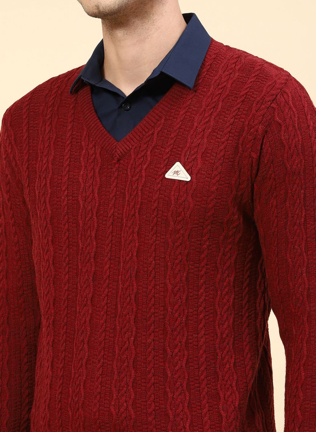 Men Purple Self Design Wool blend Pullover