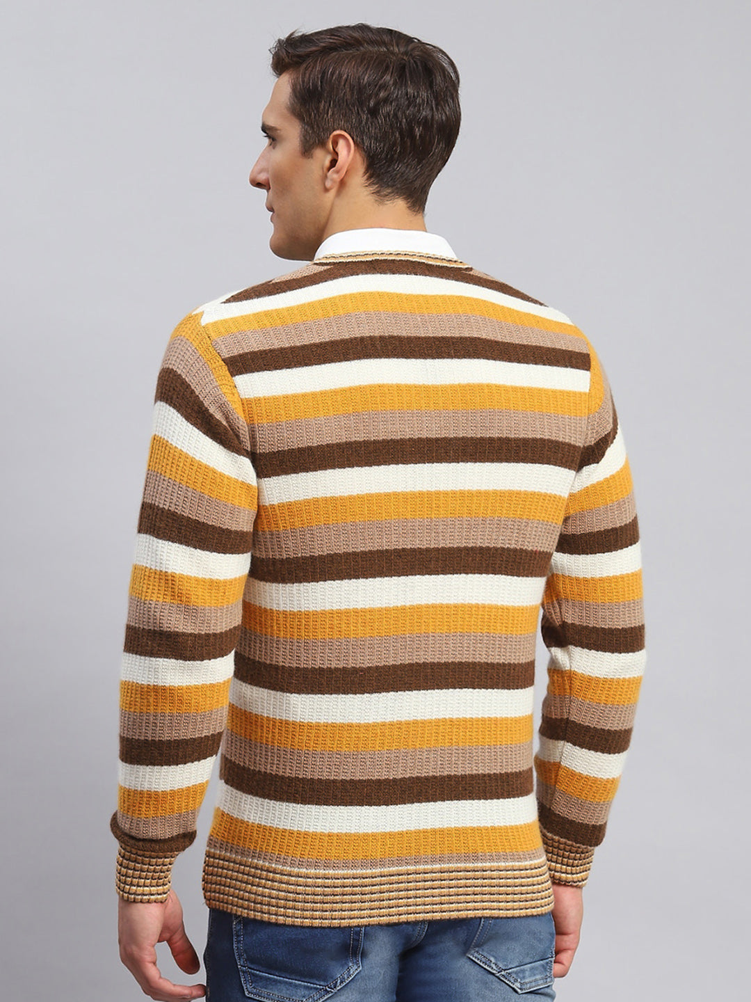 Men Multicolor Self Design Lamb wool Pullover