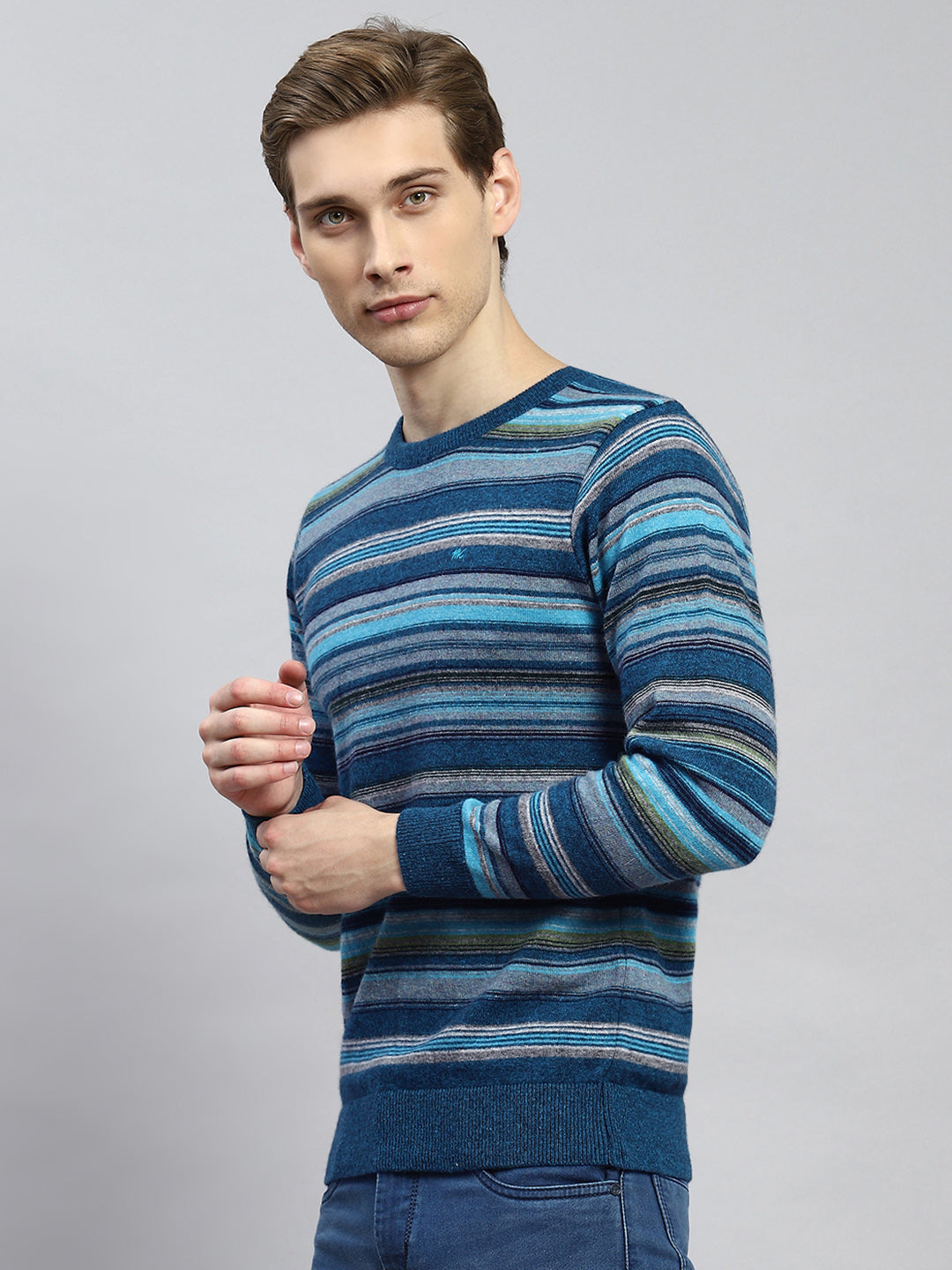 Men Blue Stripe Pullover