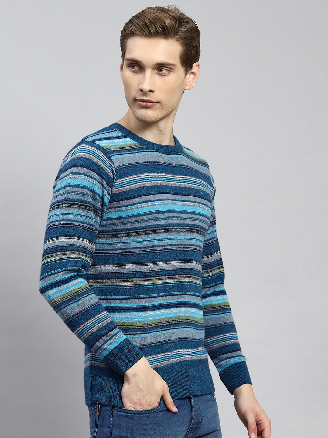 Men Blue Stripe Pullover