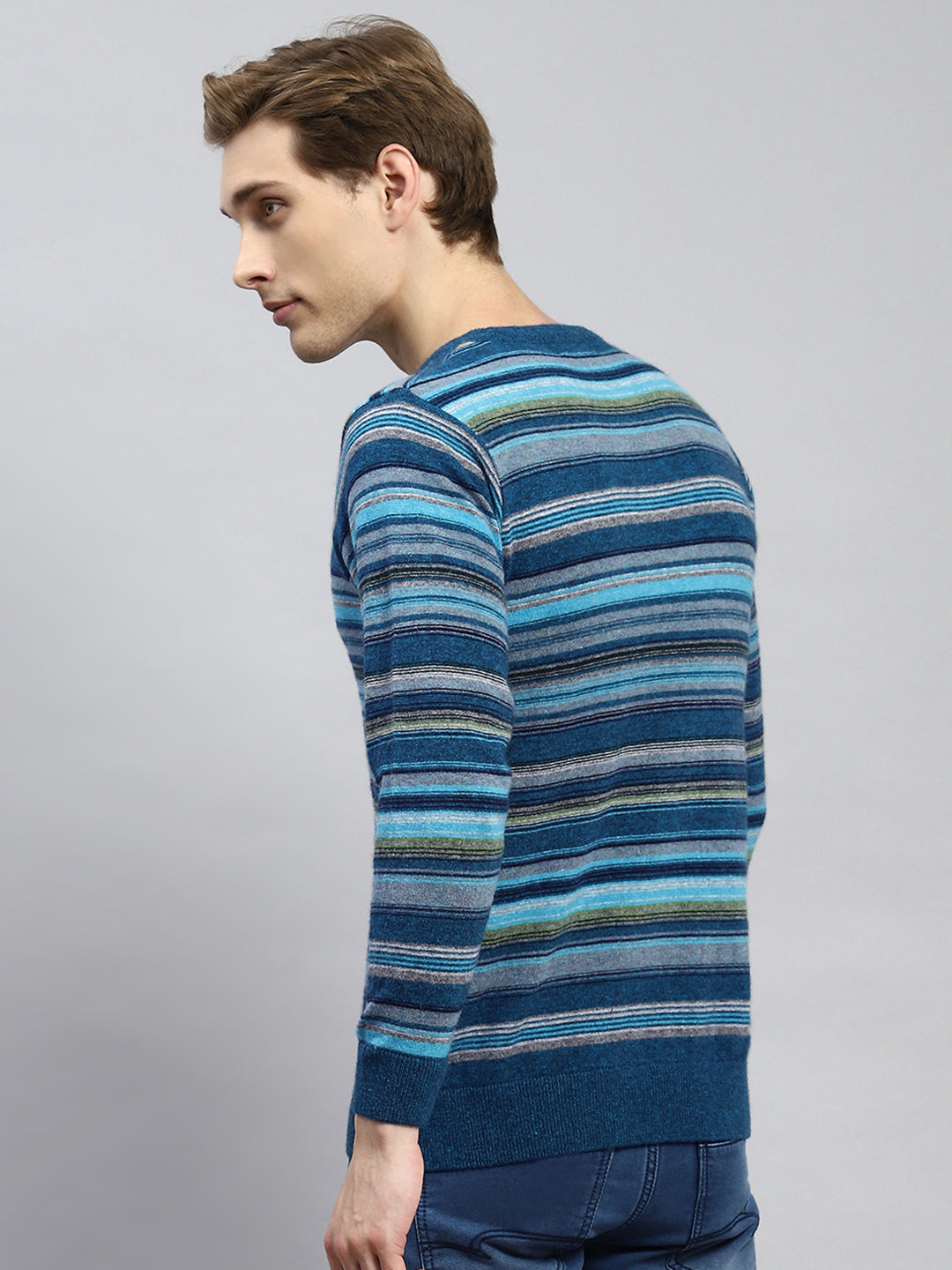 Men Blue Stripe Pullover