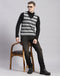 Men Grey Stripe V Neck Sleeveless Sweater