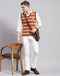 Men Rust Stripe V Neck Sleeveless Sweater
