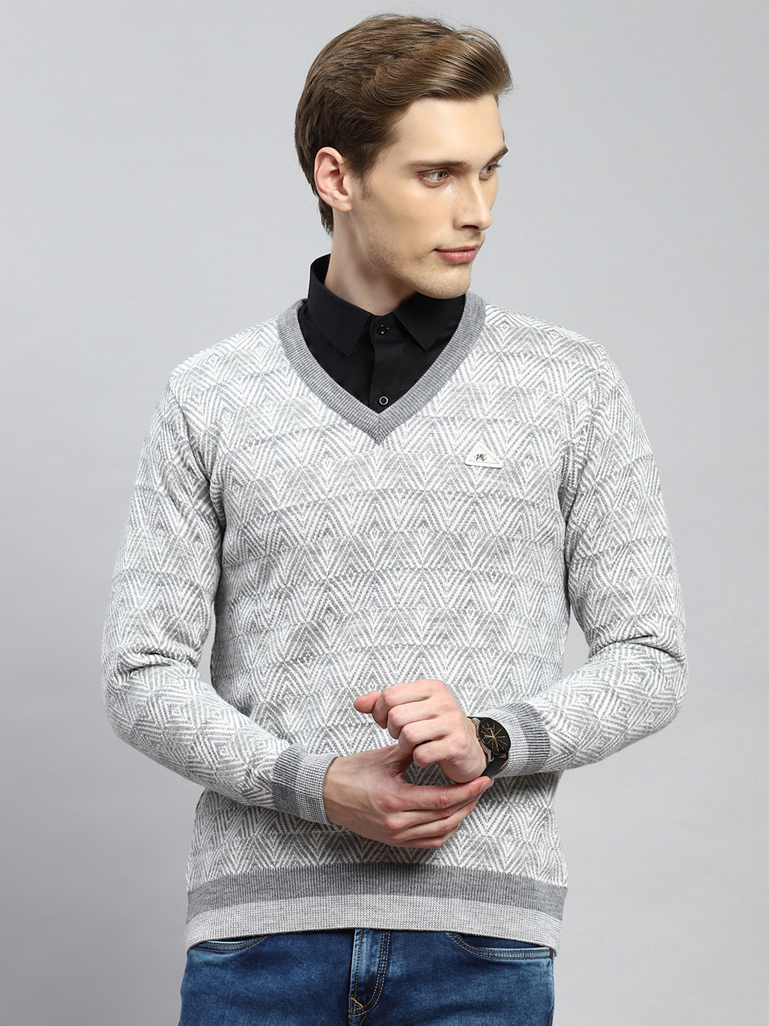 Men Grey Jaquard Pullover