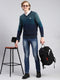 Men Navy Blue Printed Pullover