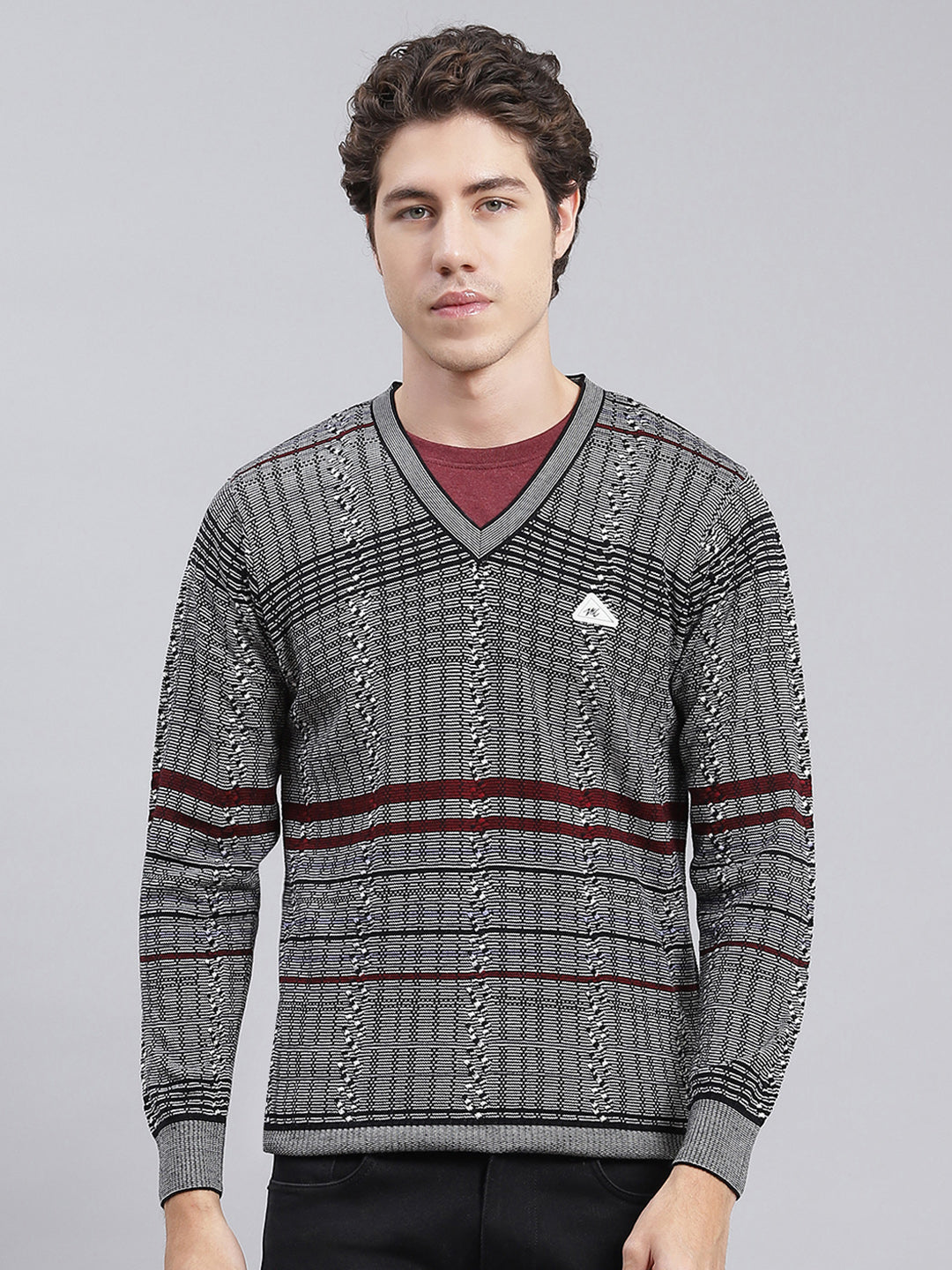 Men Black Jaquard Wool blend Pullover