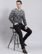 Men Grey Self Design V Neck Full Sleeve Sweater