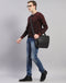 Men Maroon Self Design V Neck Full Sleeve Pullover