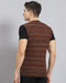 Men Rust Self Design V Neck Sleeveless Sweater