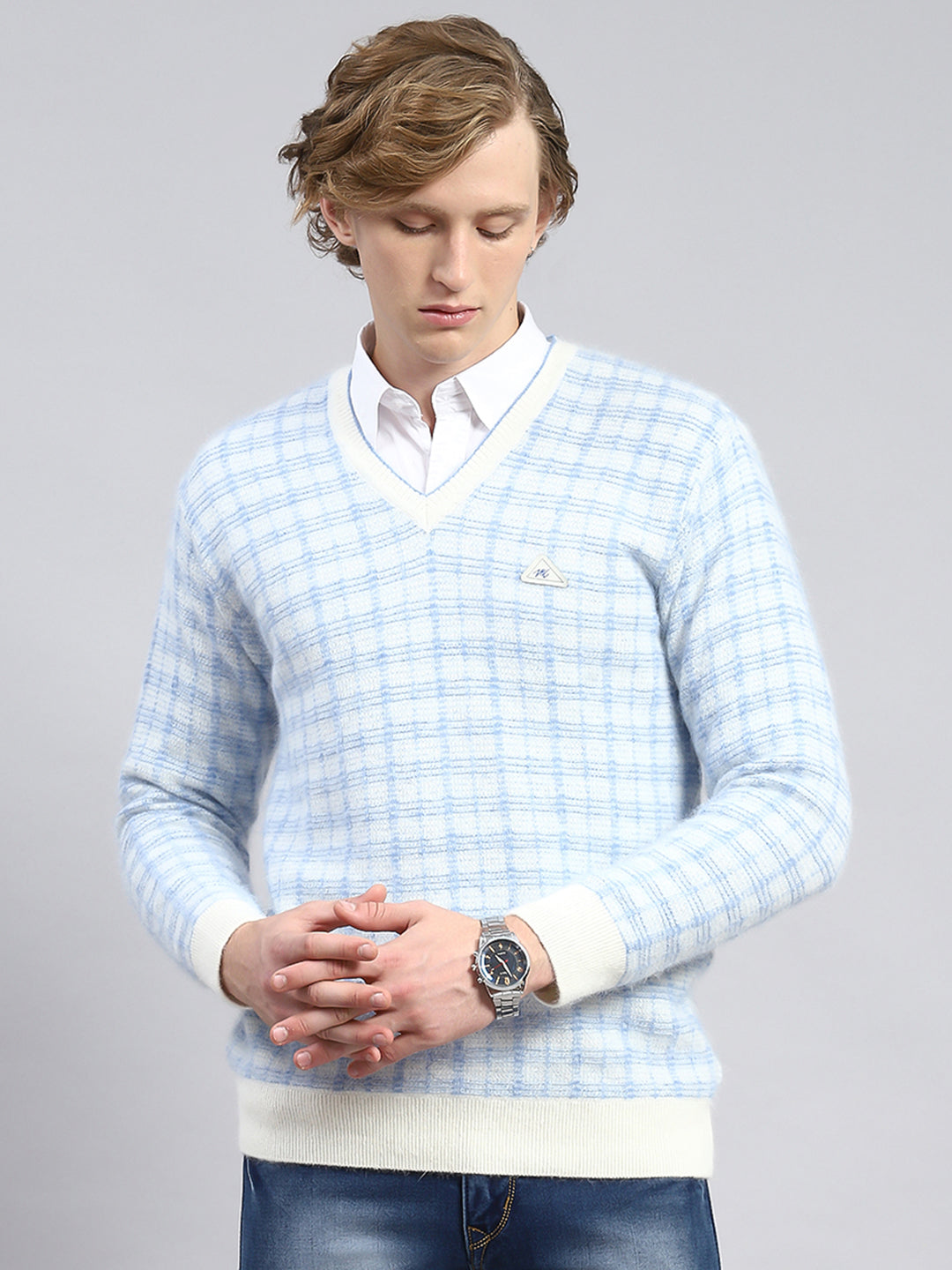 Men Off White Jaquard Pullover