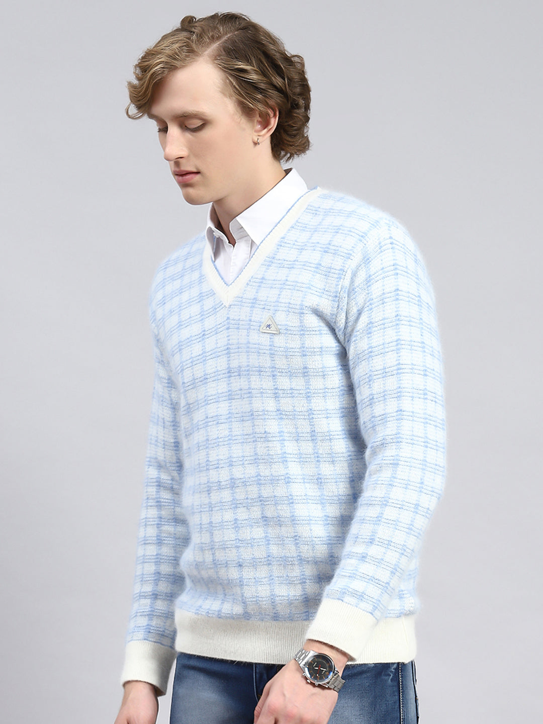 Men Off White Jaquard Pullover