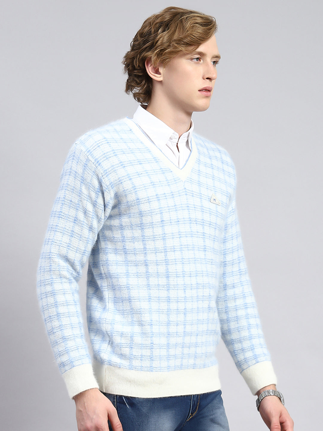 Men Off White Jaquard Pullover