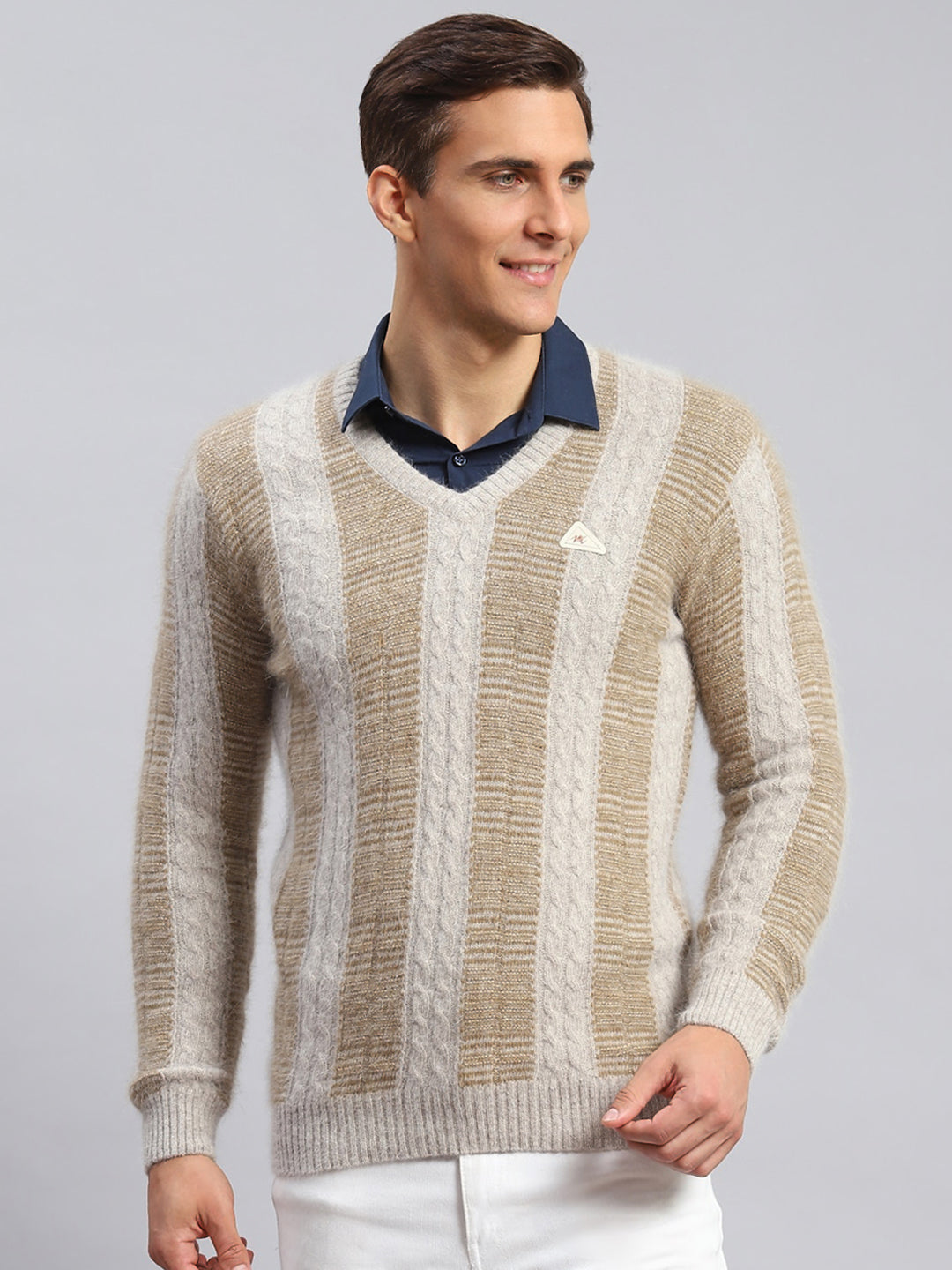 Men Beige Printed Angoora Pullover