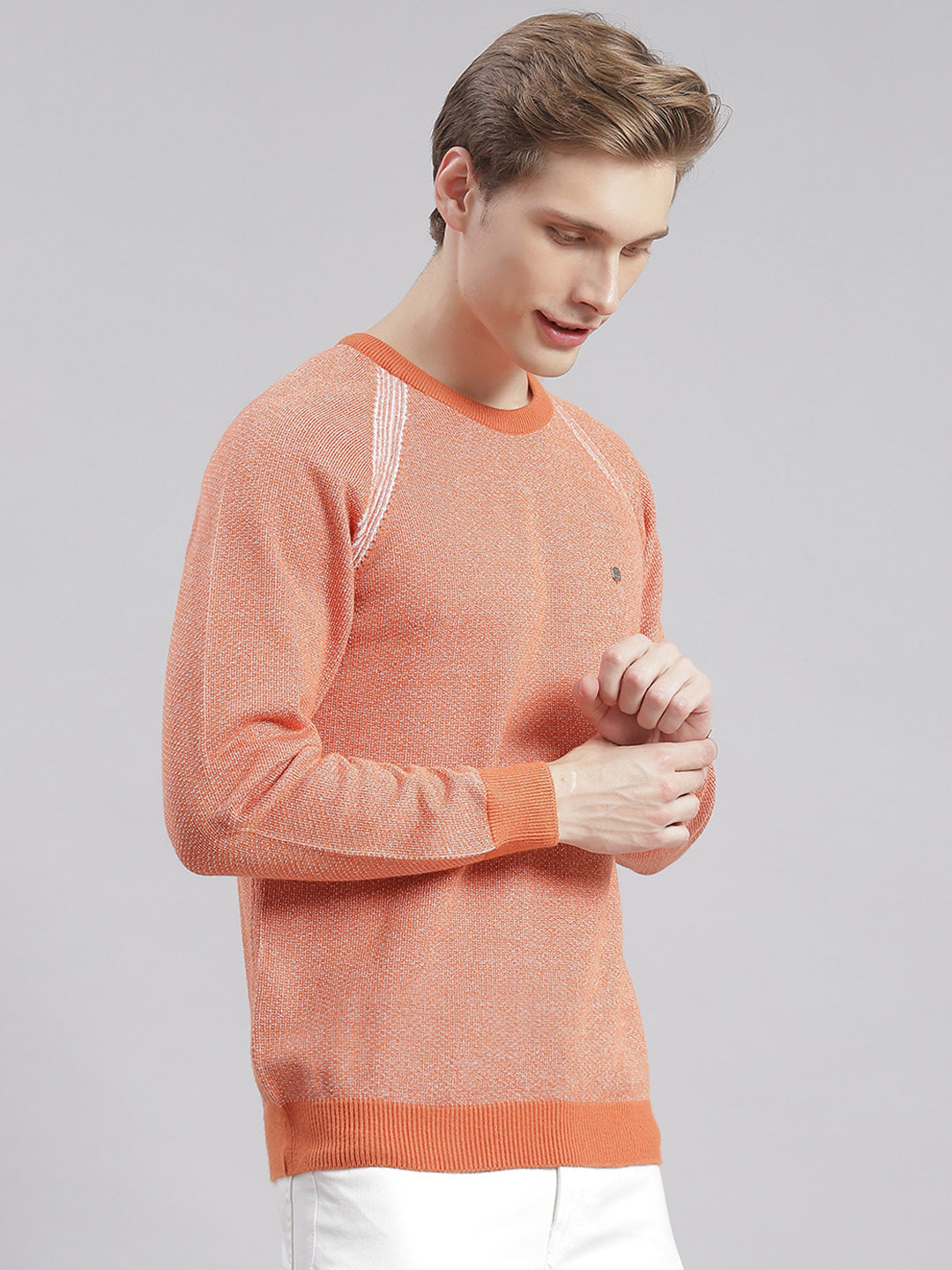 Men Rust Solid Round Neck Full Sleeve Sweaters/Pullovers