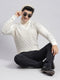 Men White Self Design V Neck Full Sleeve Sweaters/Pullovers