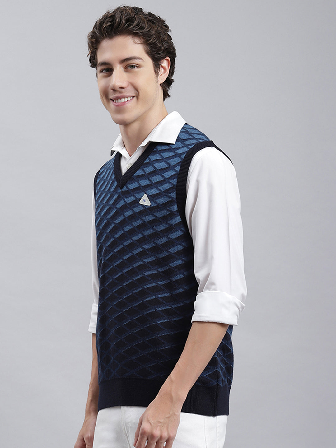 Men Navy Blue Jaquard Sweater