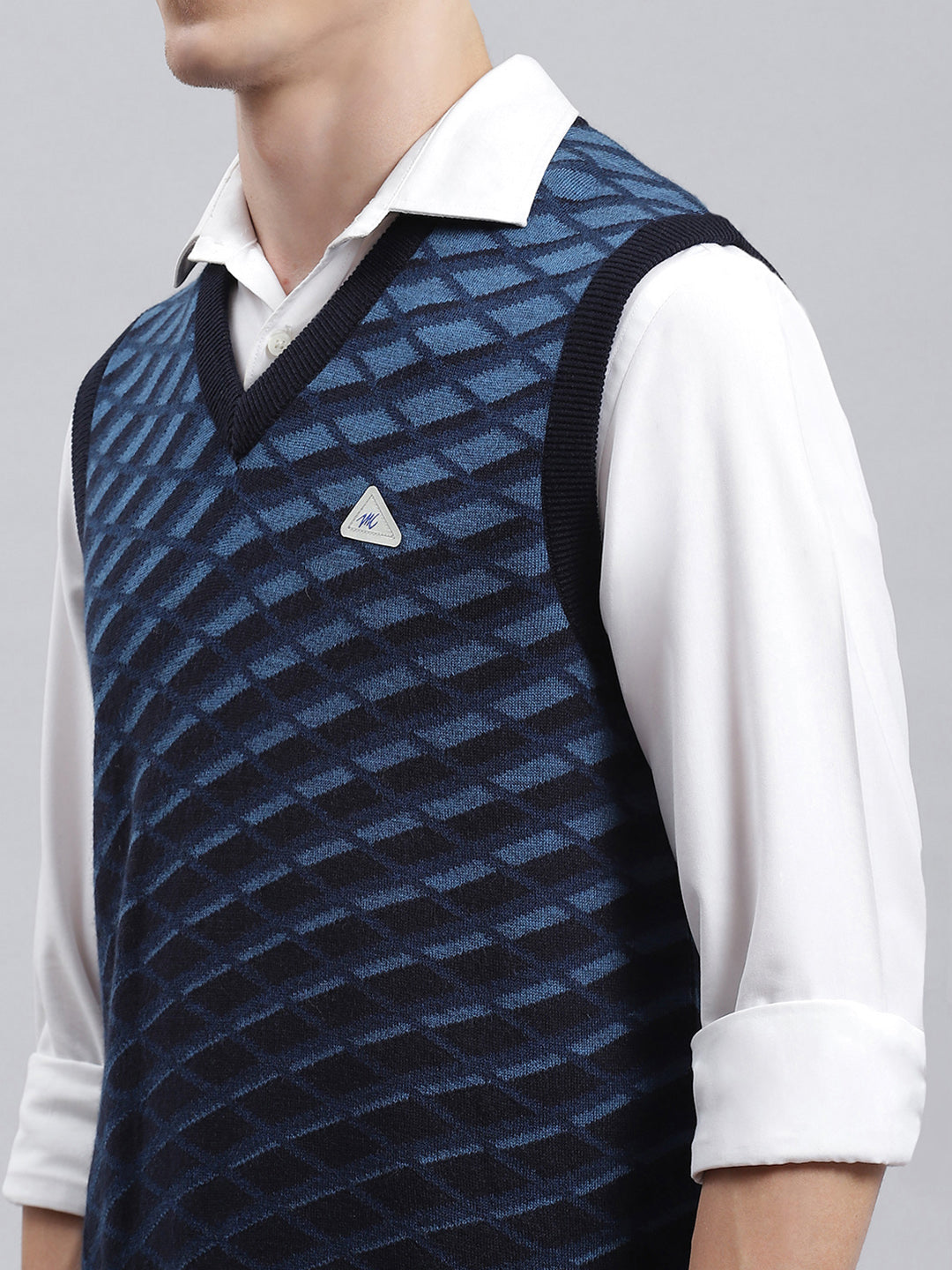 Men Navy Blue Jaquard Sweater