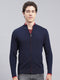 Men Navy Blue Self Design Wool blend Pullover
