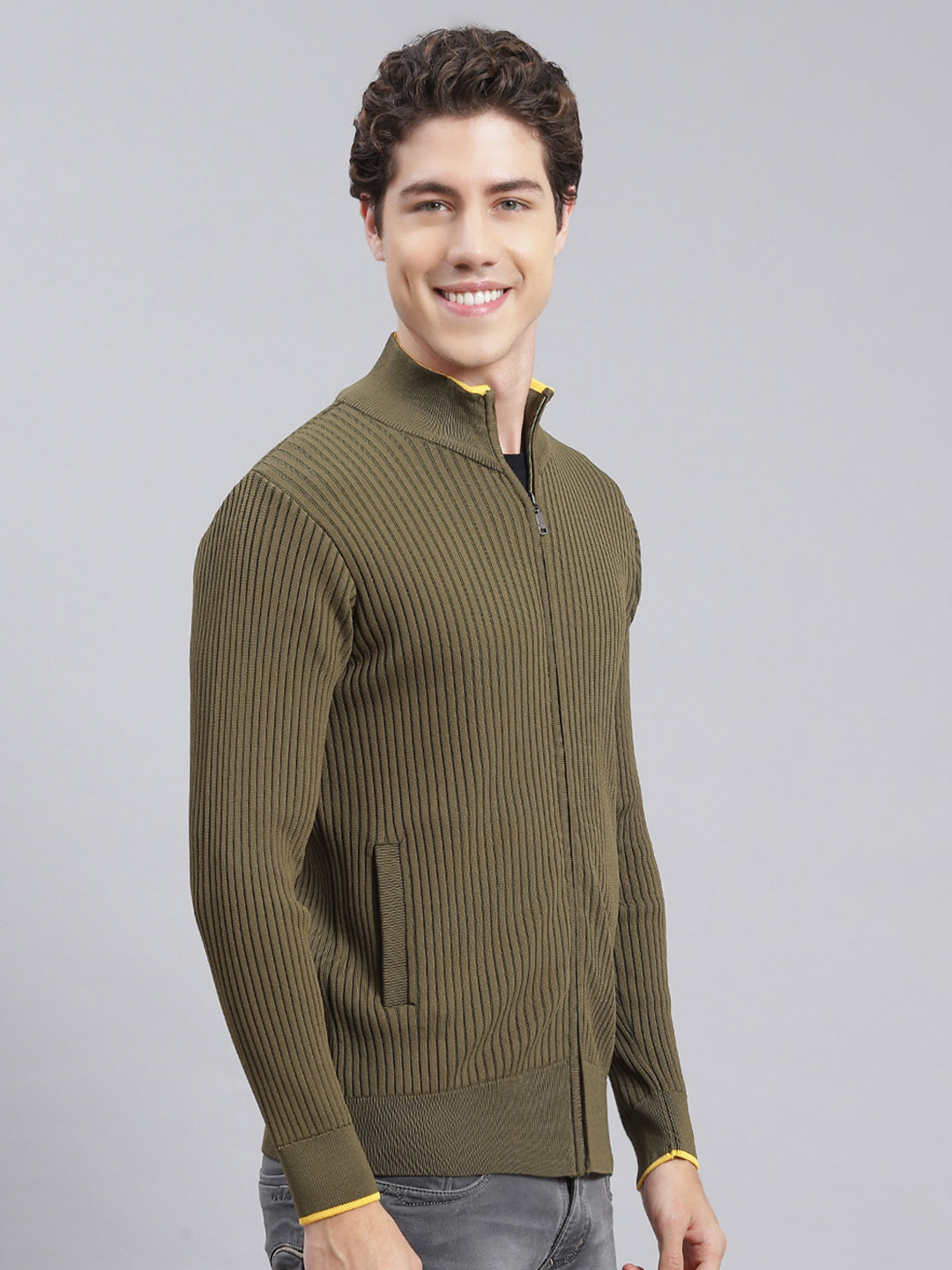 Men Green Self Design Wool blend Pullover