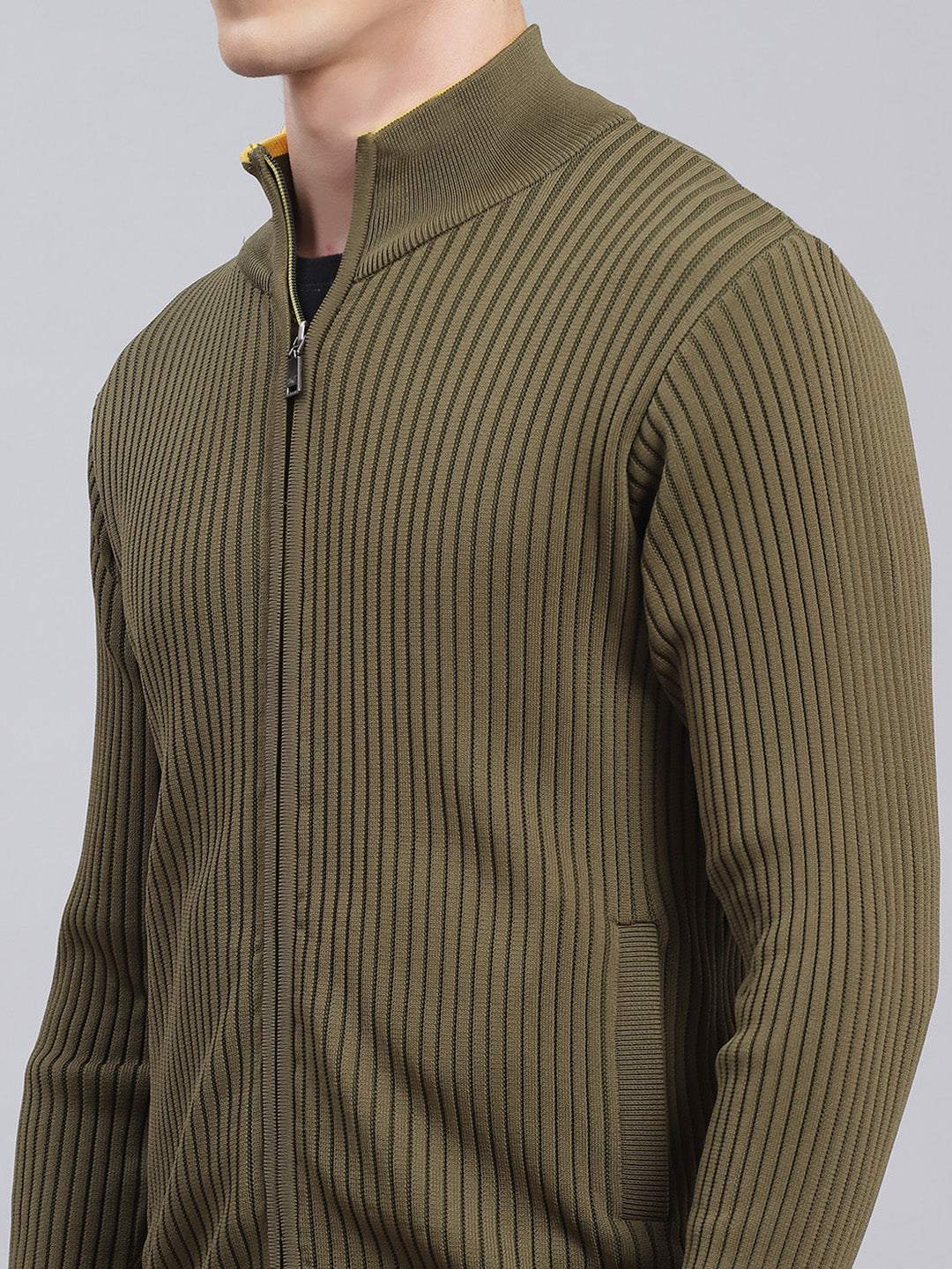 Men Green Self Design Wool blend Pullover