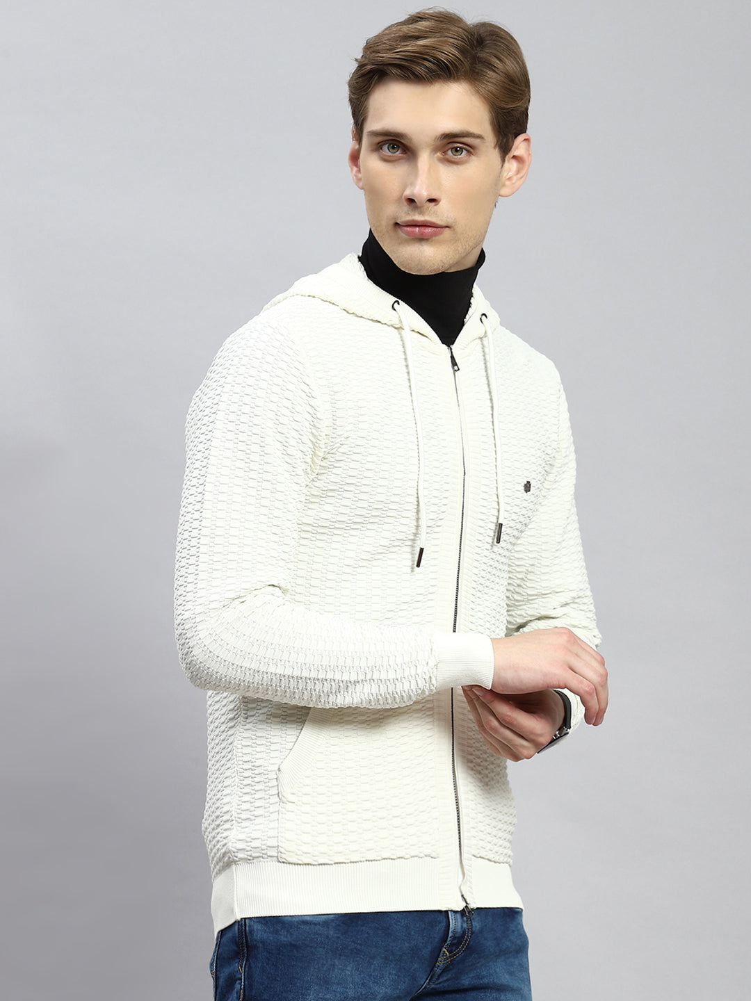 Men Off White Self Pullover