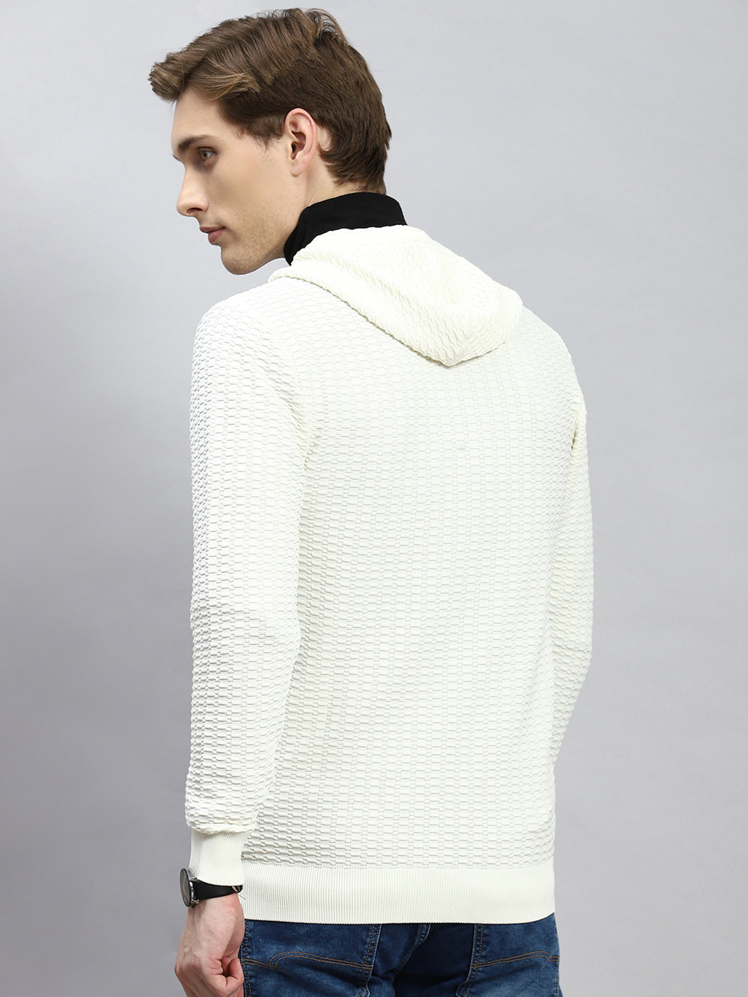 Men Off White Self Pullover