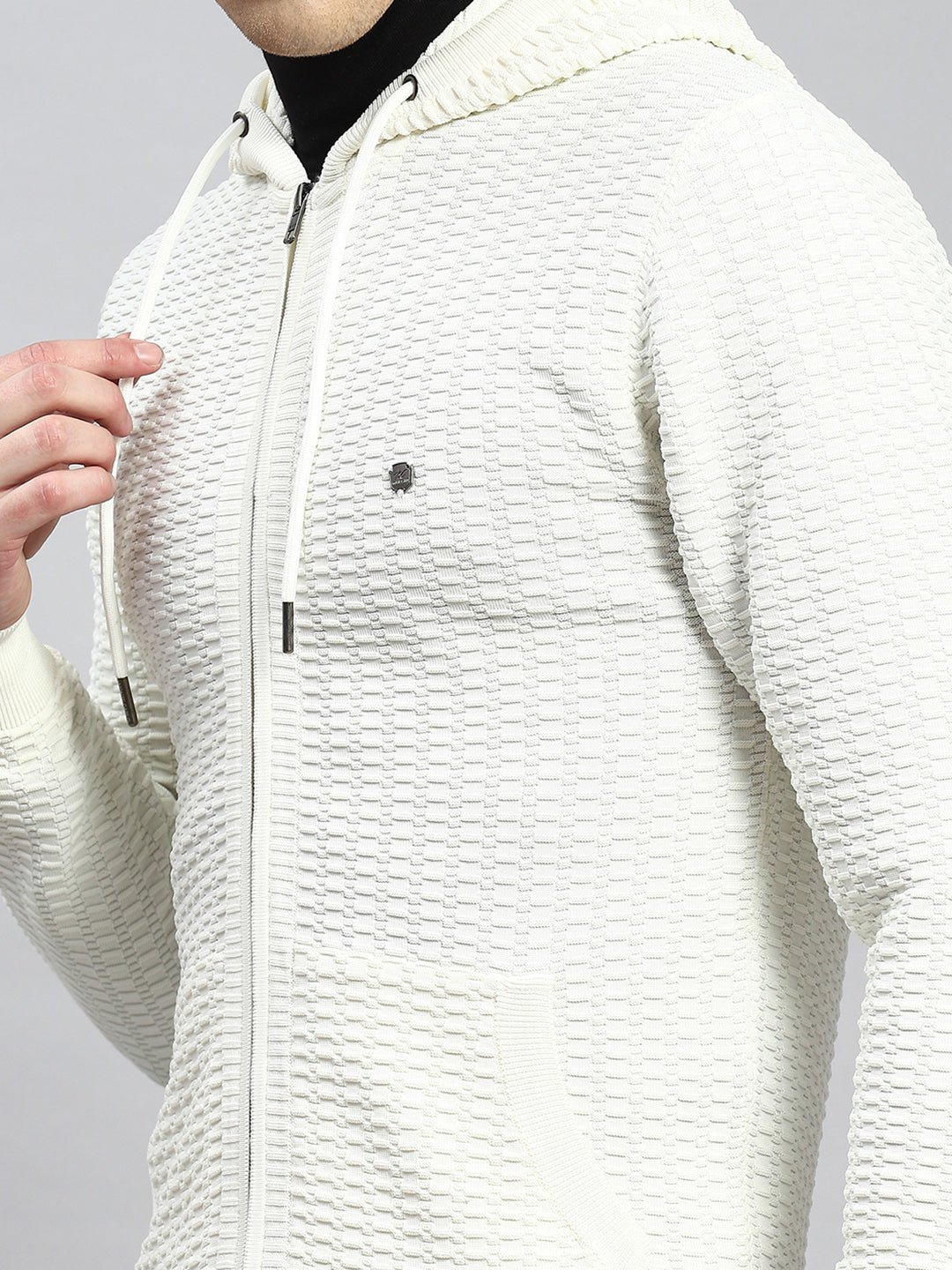 Men Off White Self Pullover