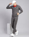 Men Grey Self Design Stand Collar Full Sleeve Tracksuit