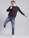 Men Navy Blue Self Design Round Neck Full Sleeve Sweaters/Pullovers