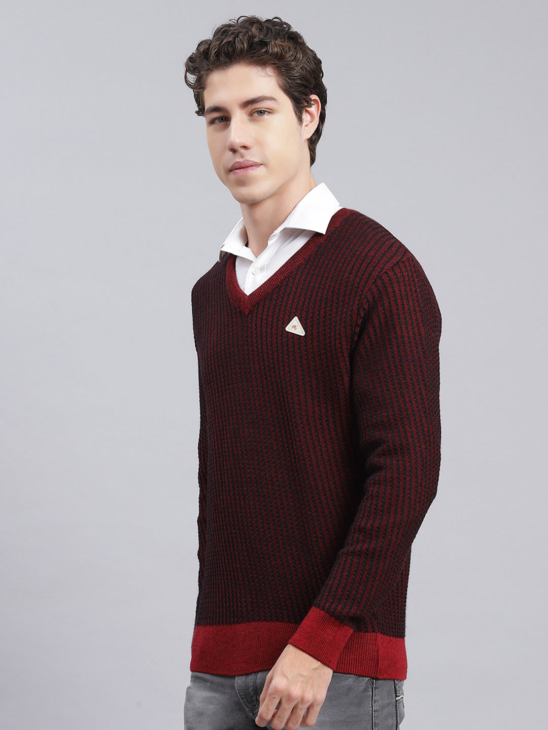 Men Black Jaquard Wool blend Pullover