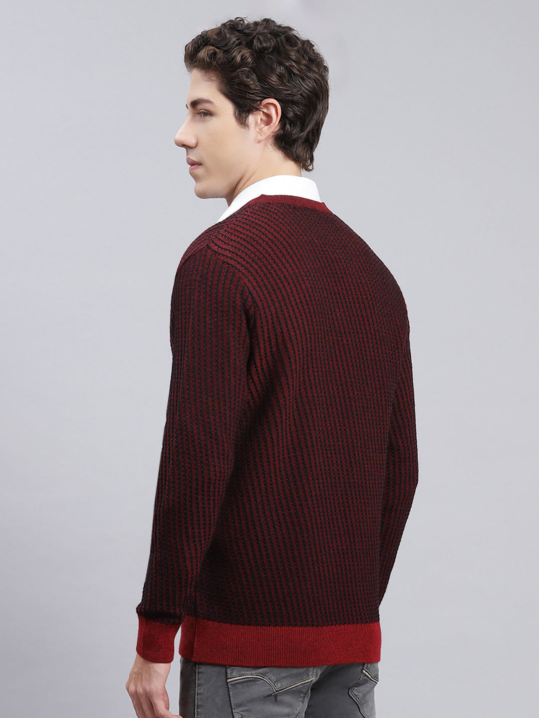 Men Black Jaquard Wool blend Pullover