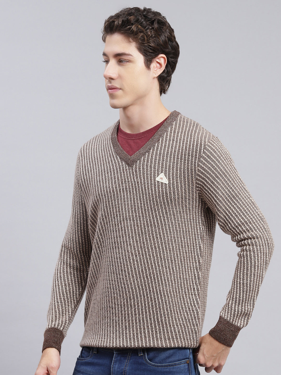 Men Brown Jaquard Wool blend Pullover
