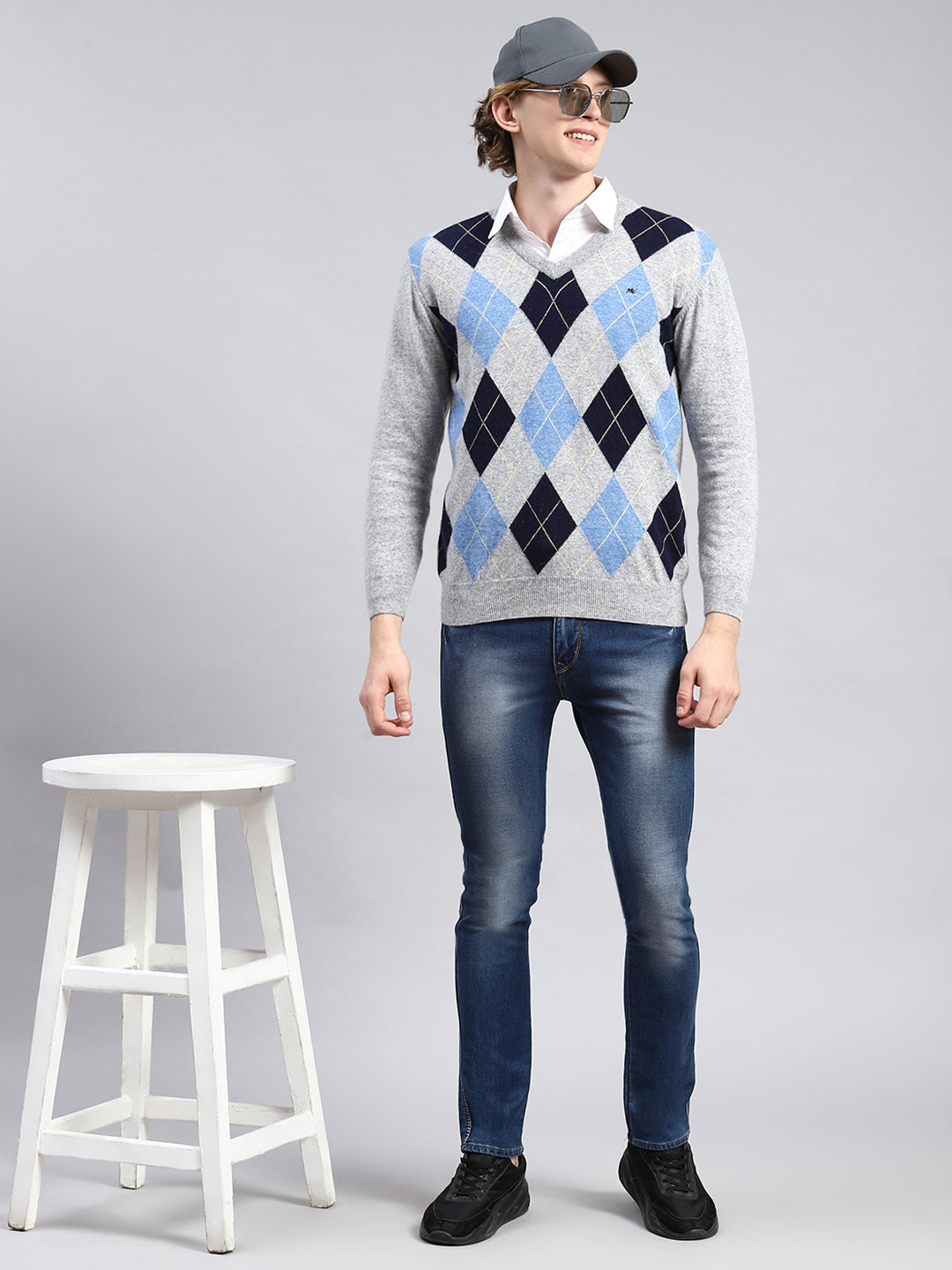 Men Grey Printed Pullover