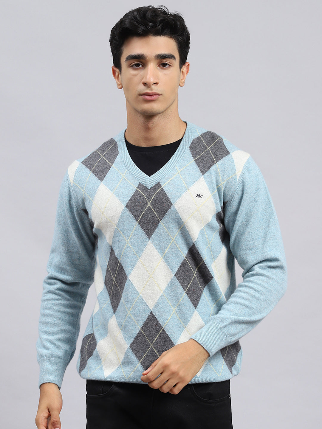 Men Blue Printed Pullover