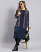 Women Blue Self Design Round Neck Full Sleeve Kurtis Set