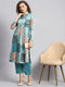 Women Blue Self Kurti+Lower Set