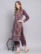 Women Purple Self Design Mandarin Collar Full Sleeve Kurtis Set