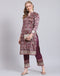 Women Purple Printed Mandarin Collar 3/4th Sleeve Kurtis Set